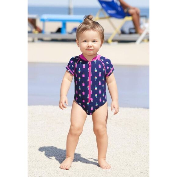 Sol Swim One Piece Zipper Front Ice Cycle Print Swimsuit Size 12 Months - Picture 1 of 9